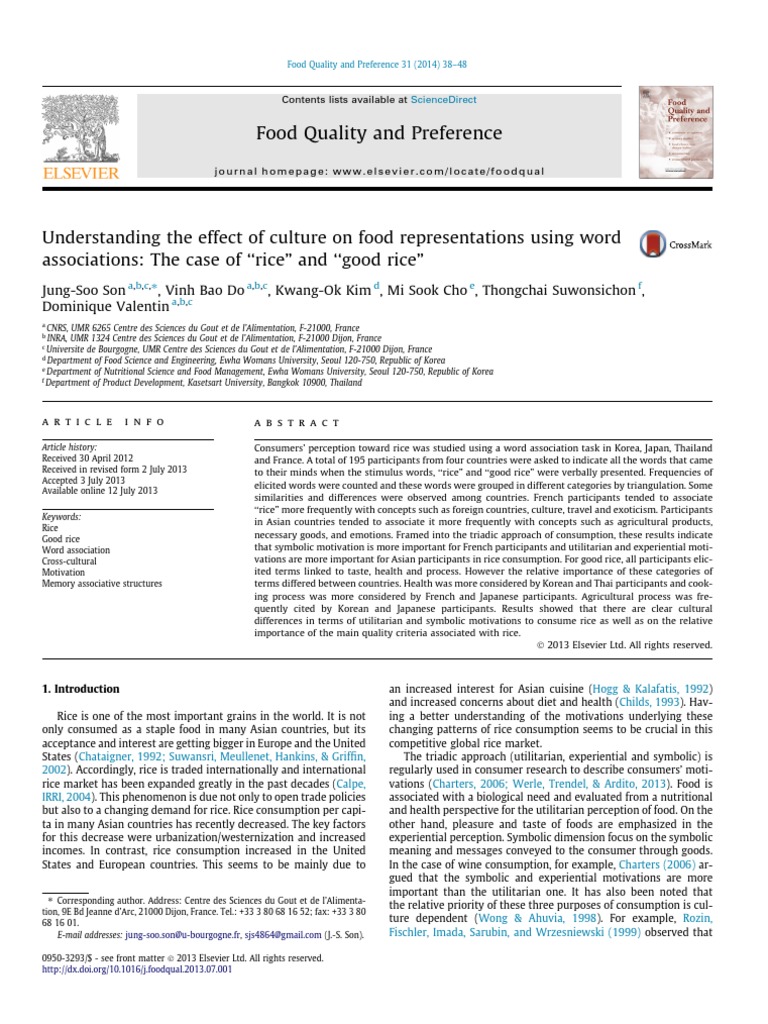 Food Quality and Preference PDF Rice Staple Foods