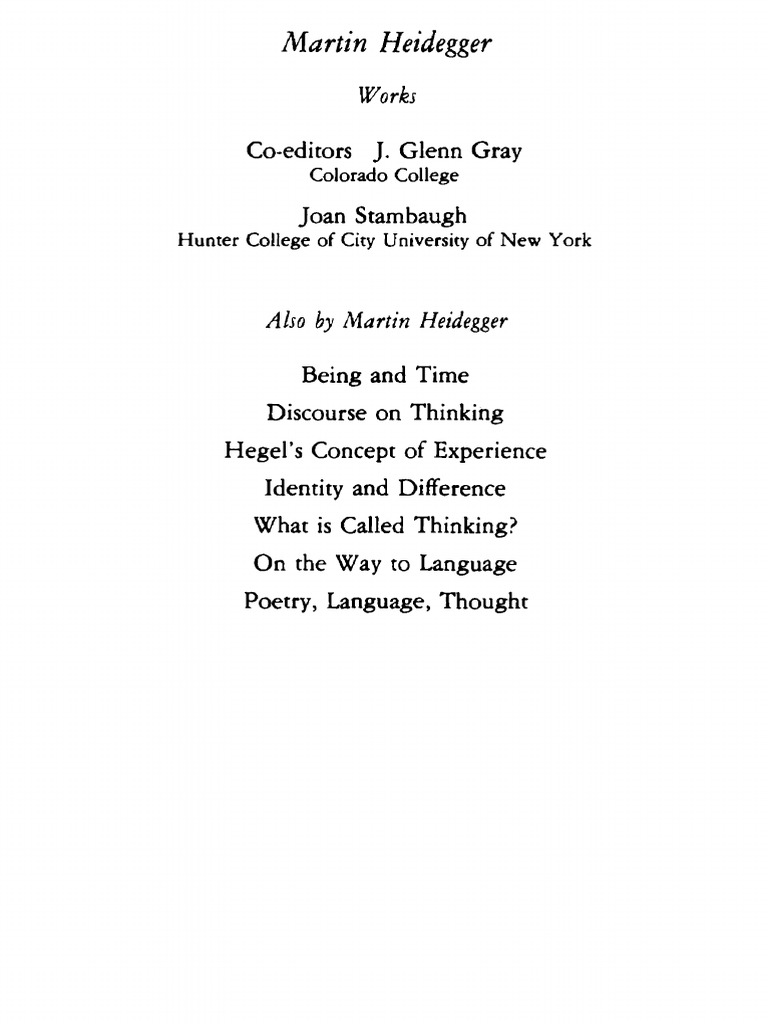 Martin Heidegger Joan Stambaugh Translator On Time and Being 1977 PDF