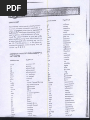 Manuscript Abbreviations Signs Handout