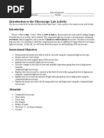 Introduction To The Microscope Lab Activity