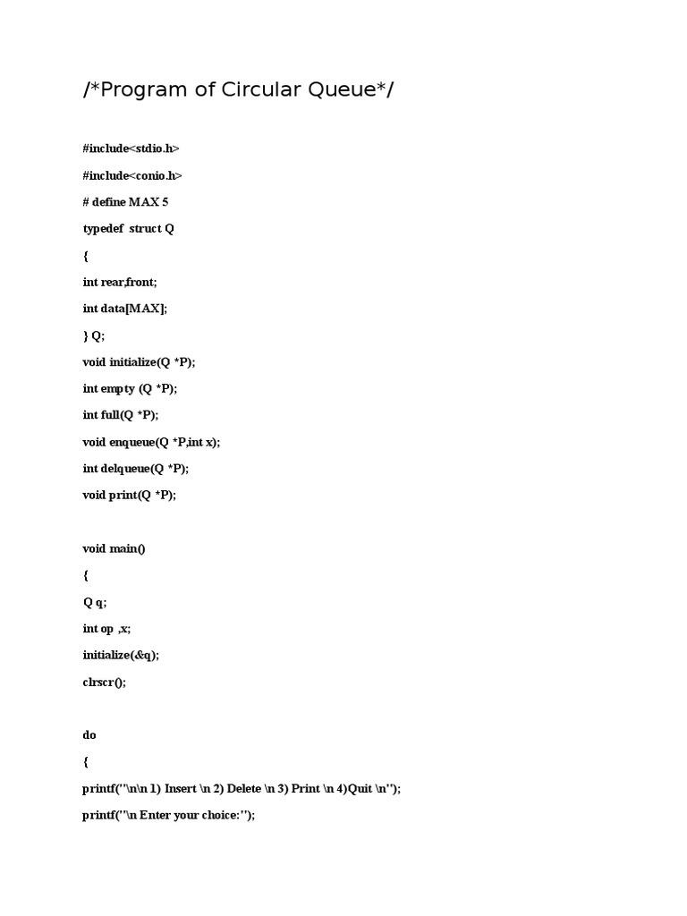 Program of Circular Queue | PDF