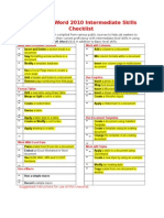 Microsoft Word 2010 Intermediate Skills Checklist