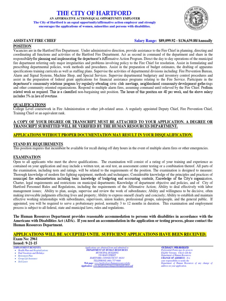 Assistant Fire Chief (O) 9-18-15 | PDF | Affirmative Action | Test ...