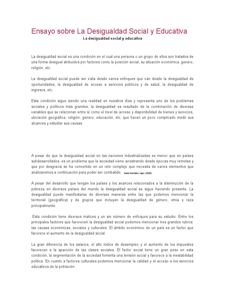 Desigualdad Social y Educativa: Causas y Efectos | PDF | Desigualdad ...