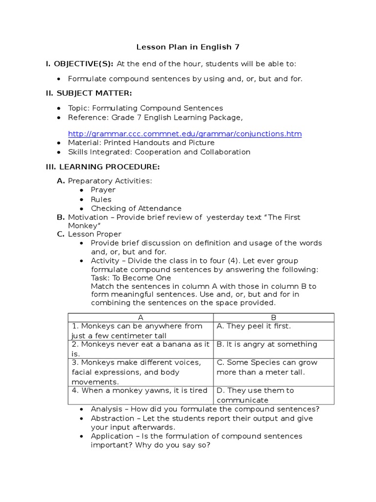 Compound Sentences for Grade 7 | PDF