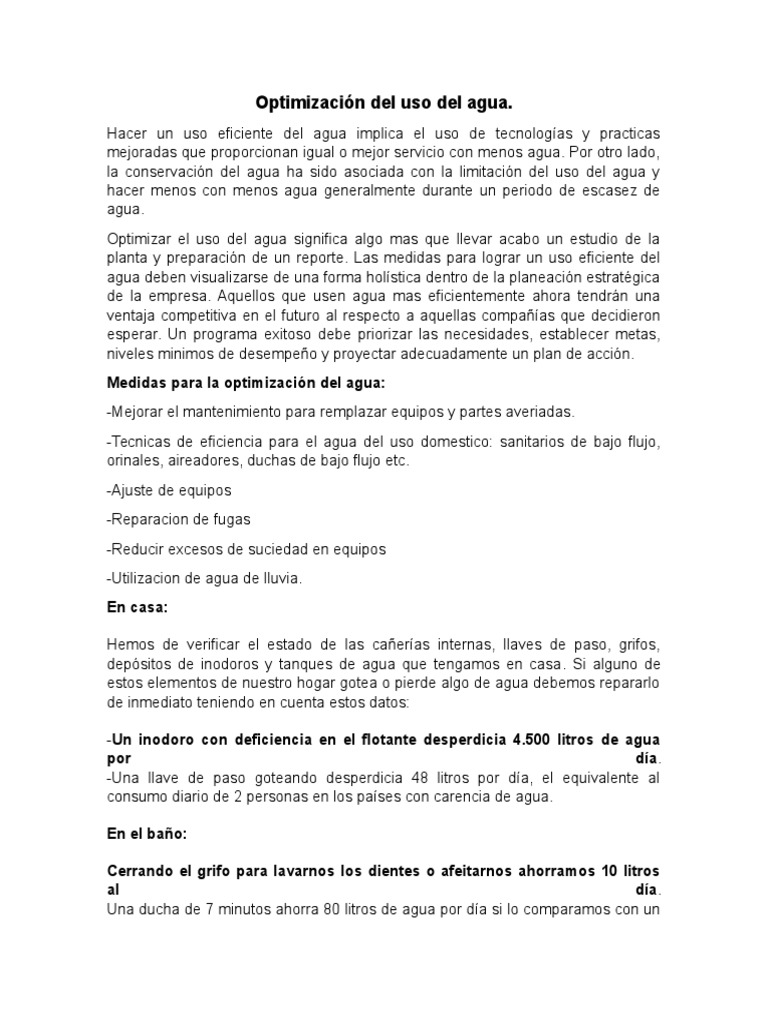 Optimización del Uso del Agua Eficiente | PDF | Aguas residuales | Agua