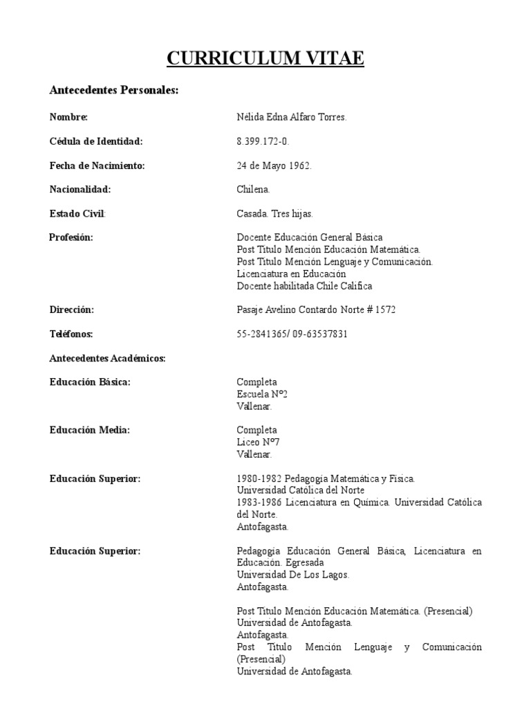 Ejemplos curriculum vitae en espanol picture