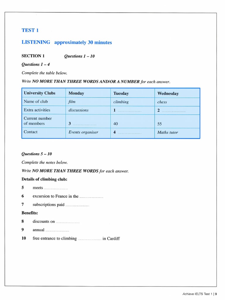 Achieve IELTS Listening Full 4 Test+ Key | PDF