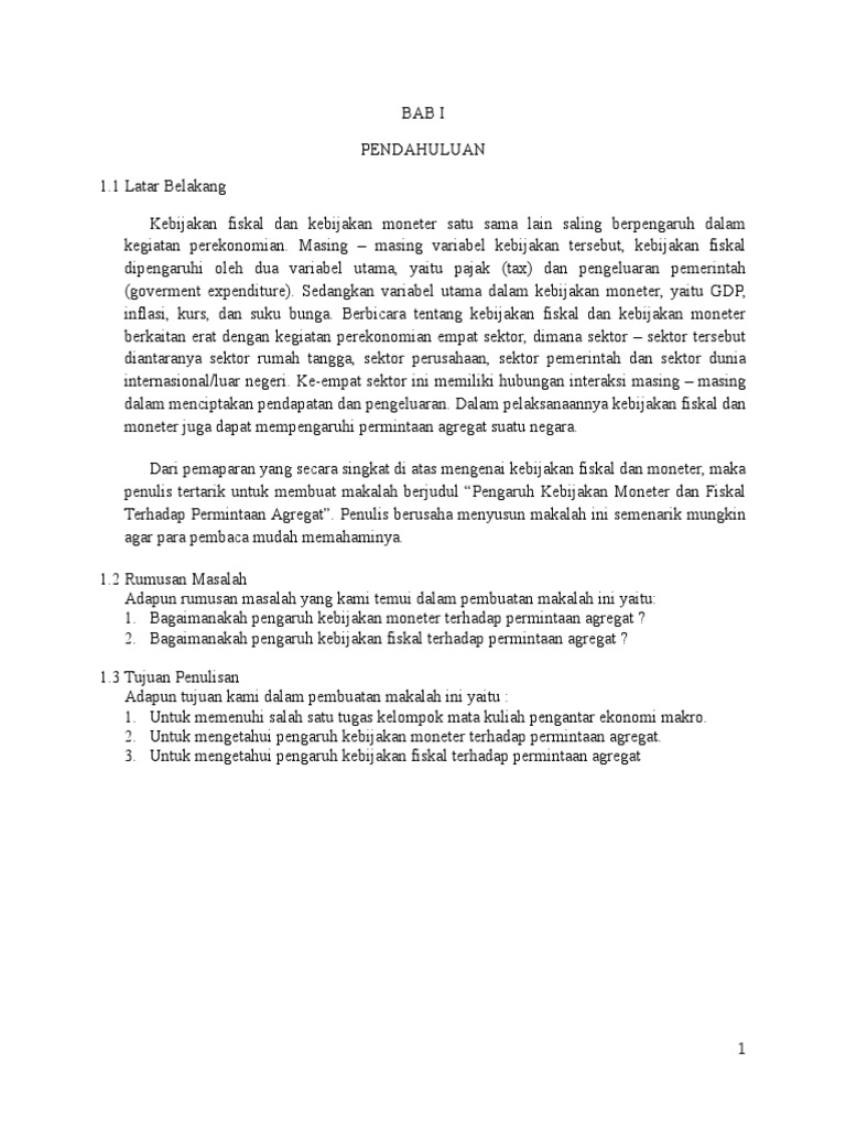 Pengaruh Kebijakan Moneter Dan Fiskal Terhadap Permintaan Agregat