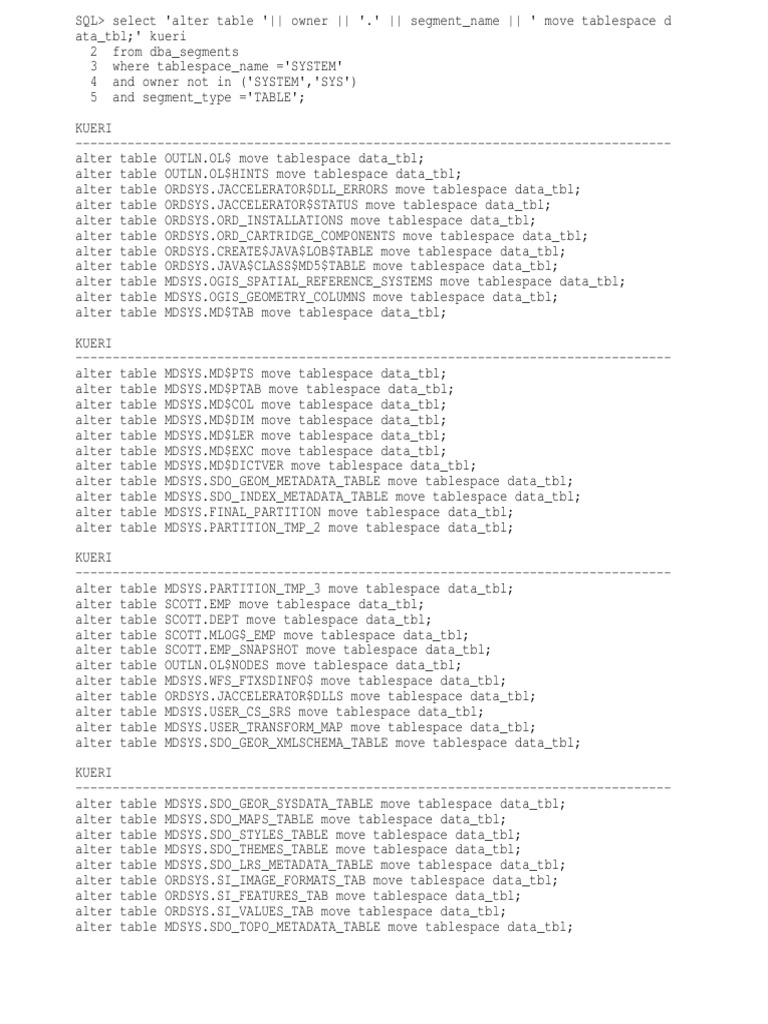 Move Tables to Data Tablespace in SQL | PDF | Databases | Data ...