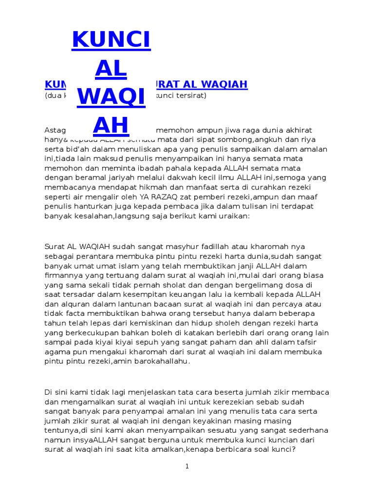 Kunci Pembuka Surat Al Waqiah Pdf