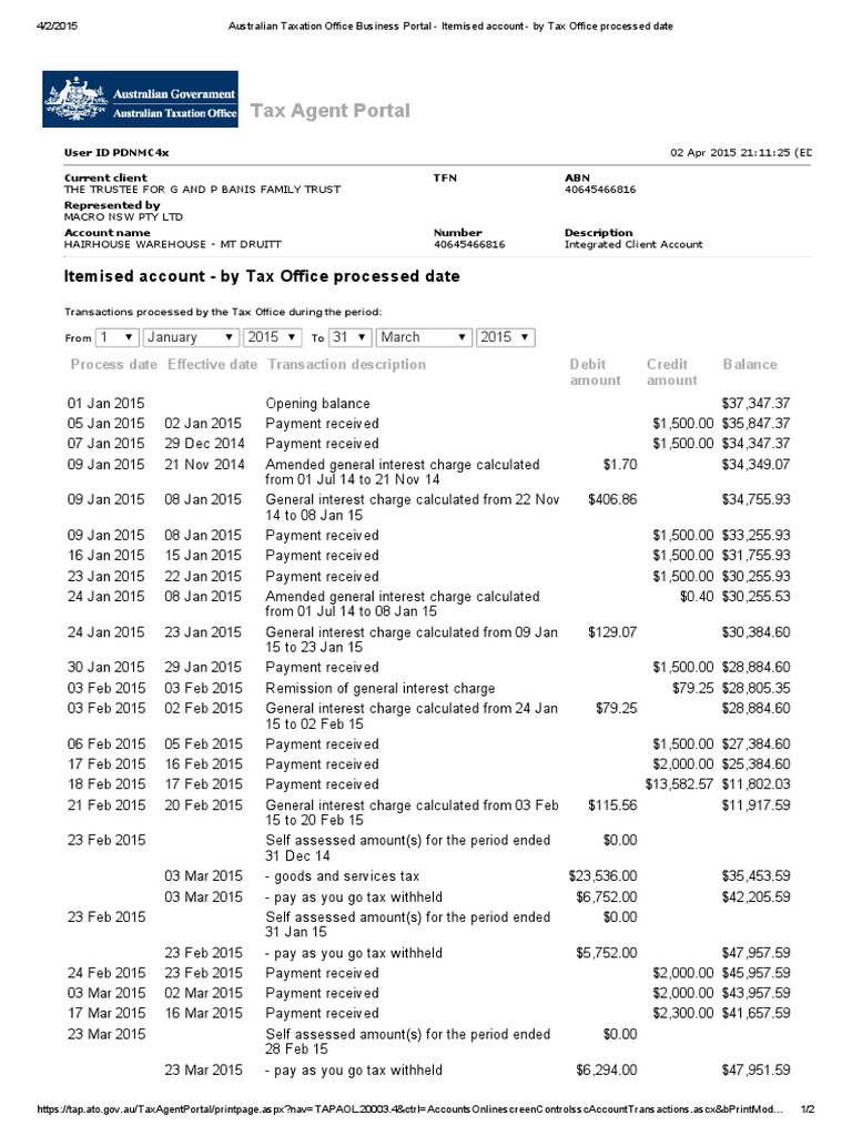 ATO Itemised Account Summary 2015 | PDF | Finance & Money Management