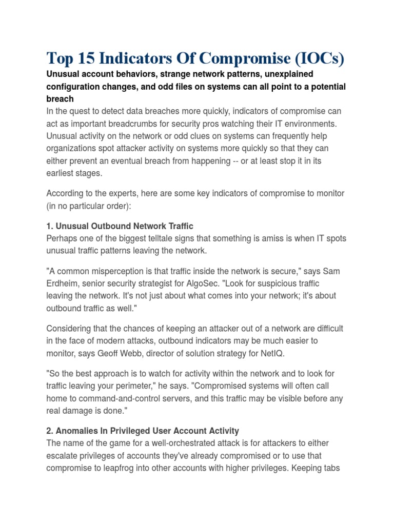 Top 15 Indicators of Compromise PDF Denial Of Service Attack
