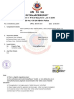 Information Report: in Respect of Article/Document Lost in Delhi SO No: 430/2014 Delhi Police
