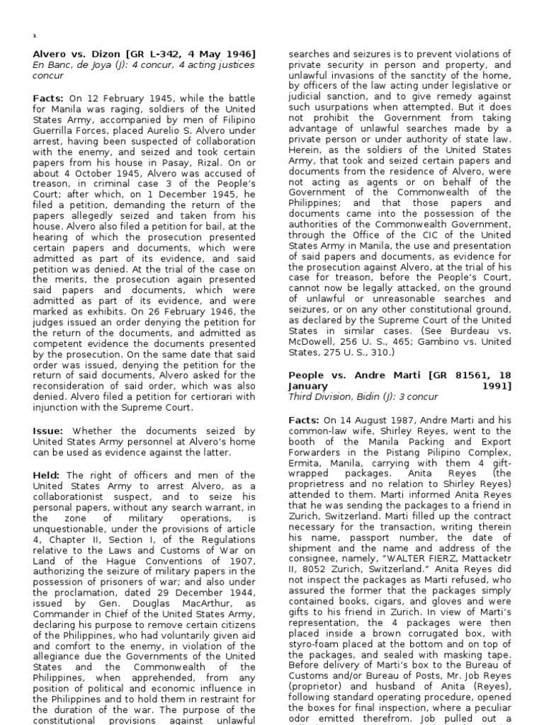 Constitutional Law II Cases Arrest Searches and Seizures | PDF | Search ...