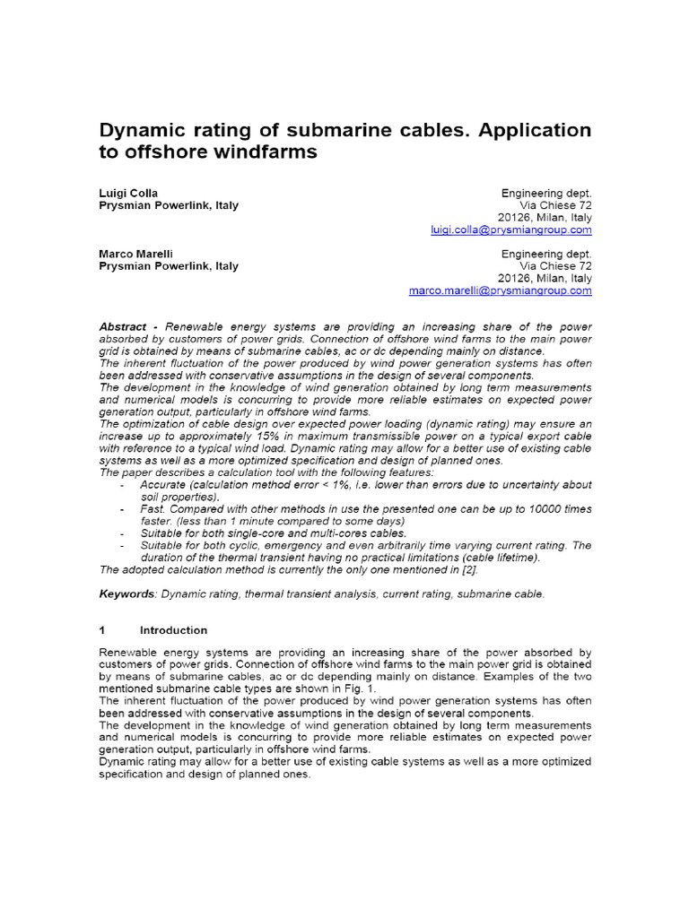 Dynamic Rating of Submarine Cables | PDF