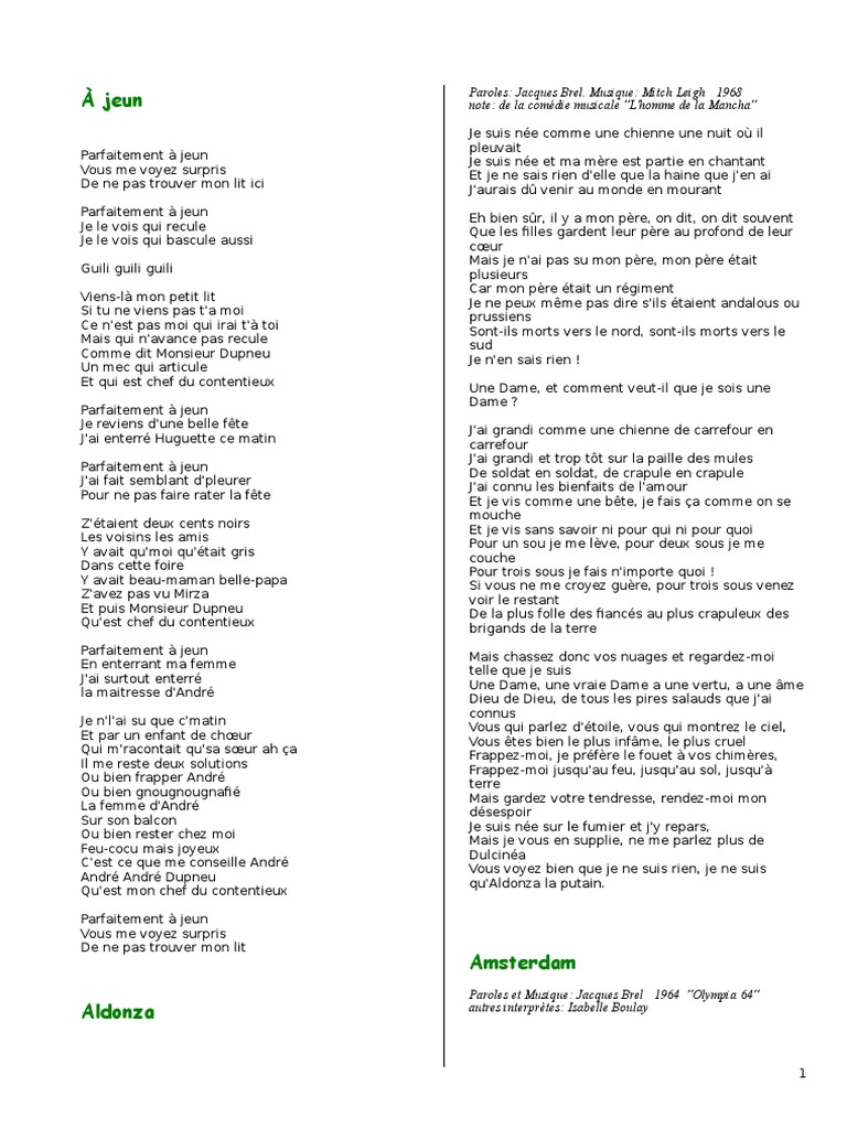 BREL Paroles de 137 Chansons Nature