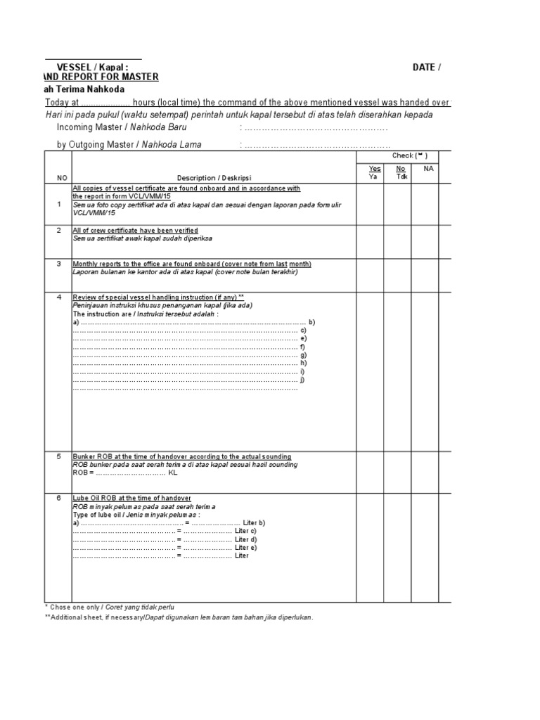 (01-E1-MHO-VOM) Handover Master (R. 07-10) Writ | PDF