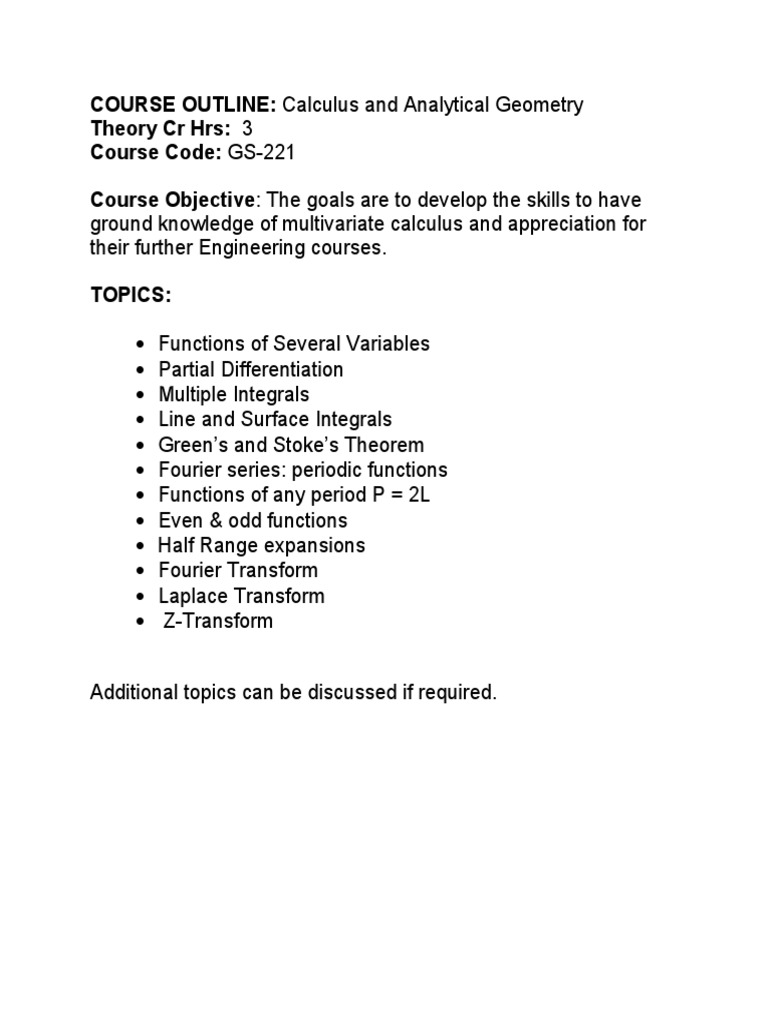 Multivariate Calculus Course Outline | PDF