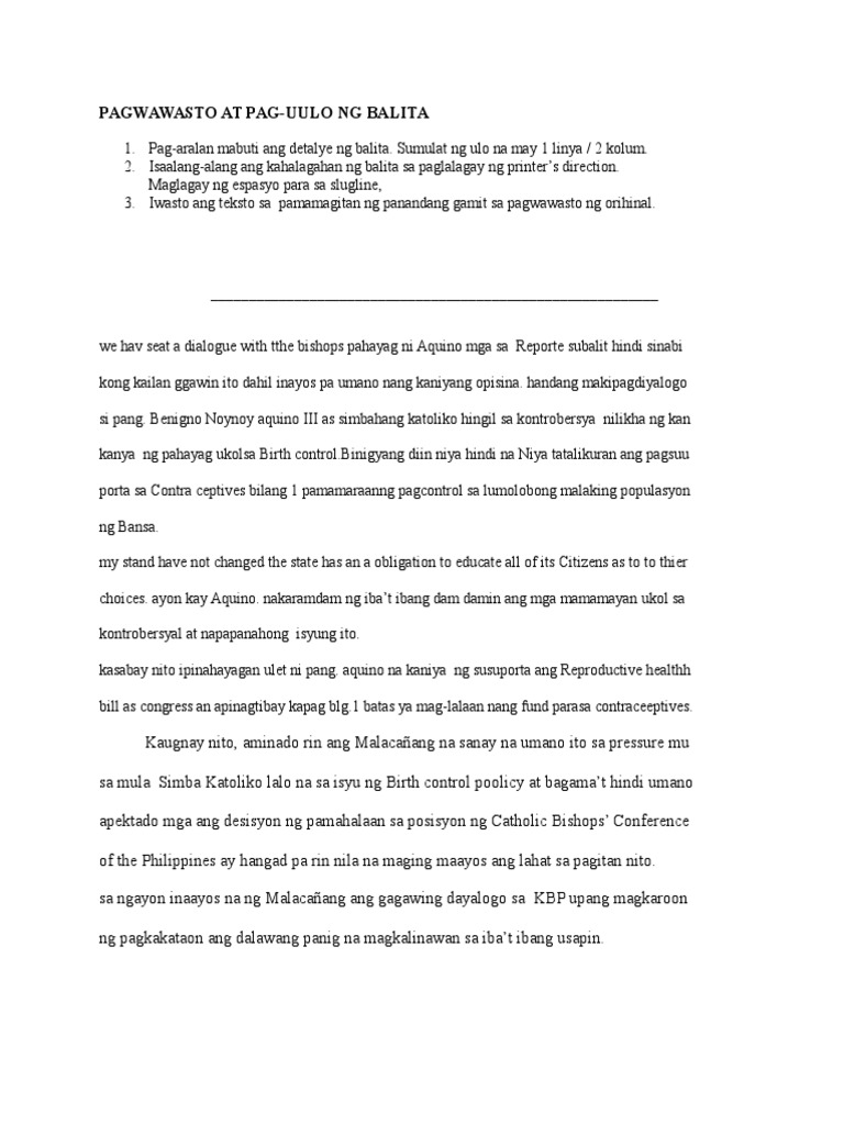 Pagwawasto at Paguulo Ng Balita ELIMINATION