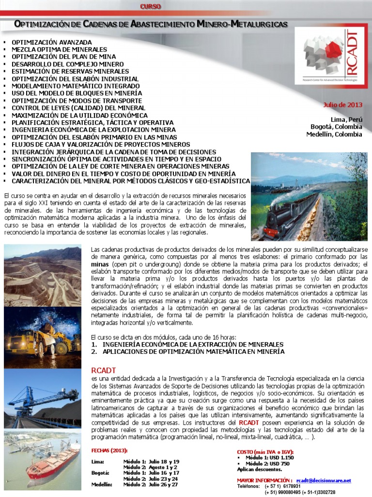 Mezcla Optima de Minerales PDF Minería Optimización Matemática