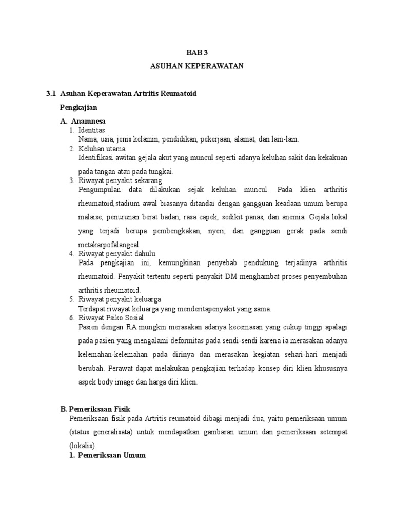 Askep Umum Kasus Artritis Reumatoid