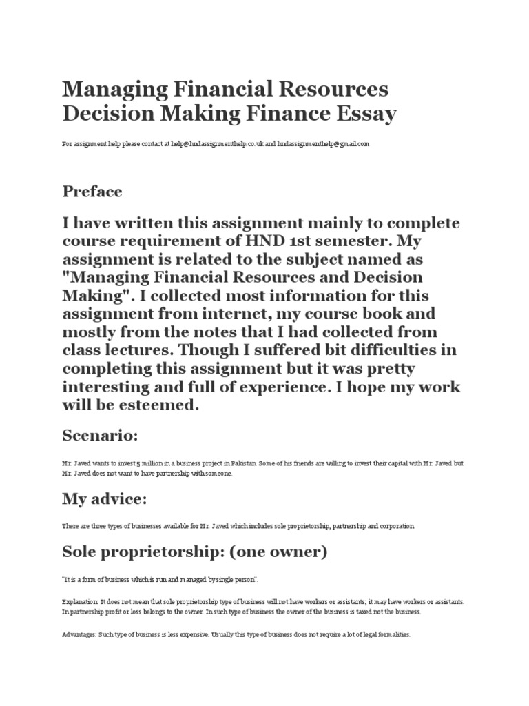 financial decision making essay