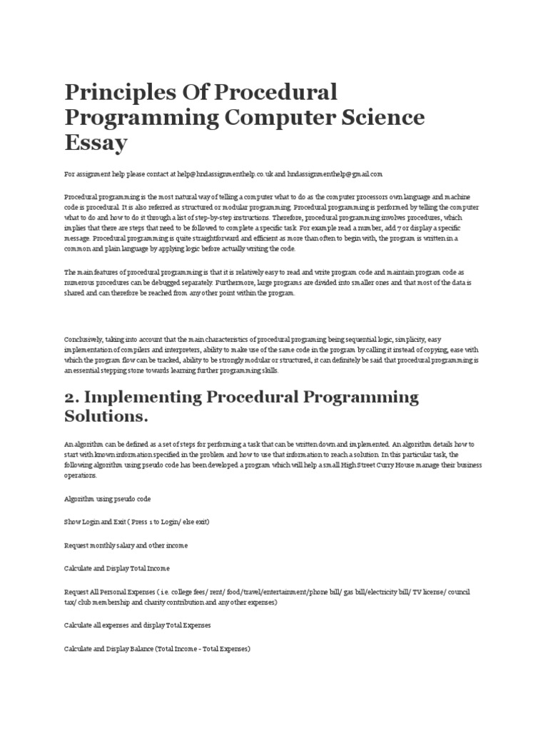 Principles of Procedural Programming Computer Science Essay | Computer ...
