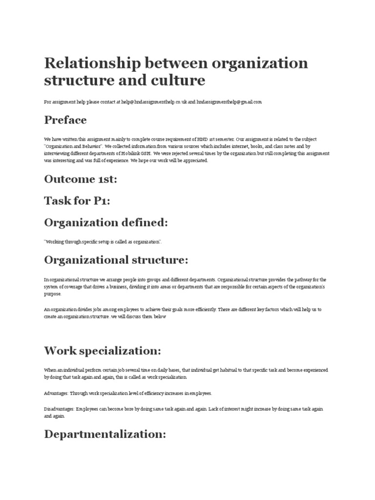 Structure and Culture in Organizations | PDF | Organizational Culture ...