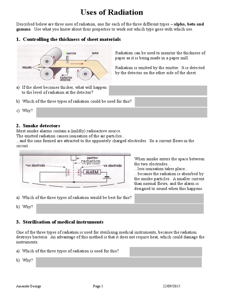 Uses of Radiation Worksheet | PDF | Radiation | Radioactive Decay