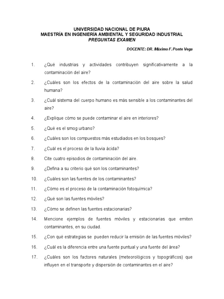 Preguntas Contaminacion Atmosferica . Contaminación La