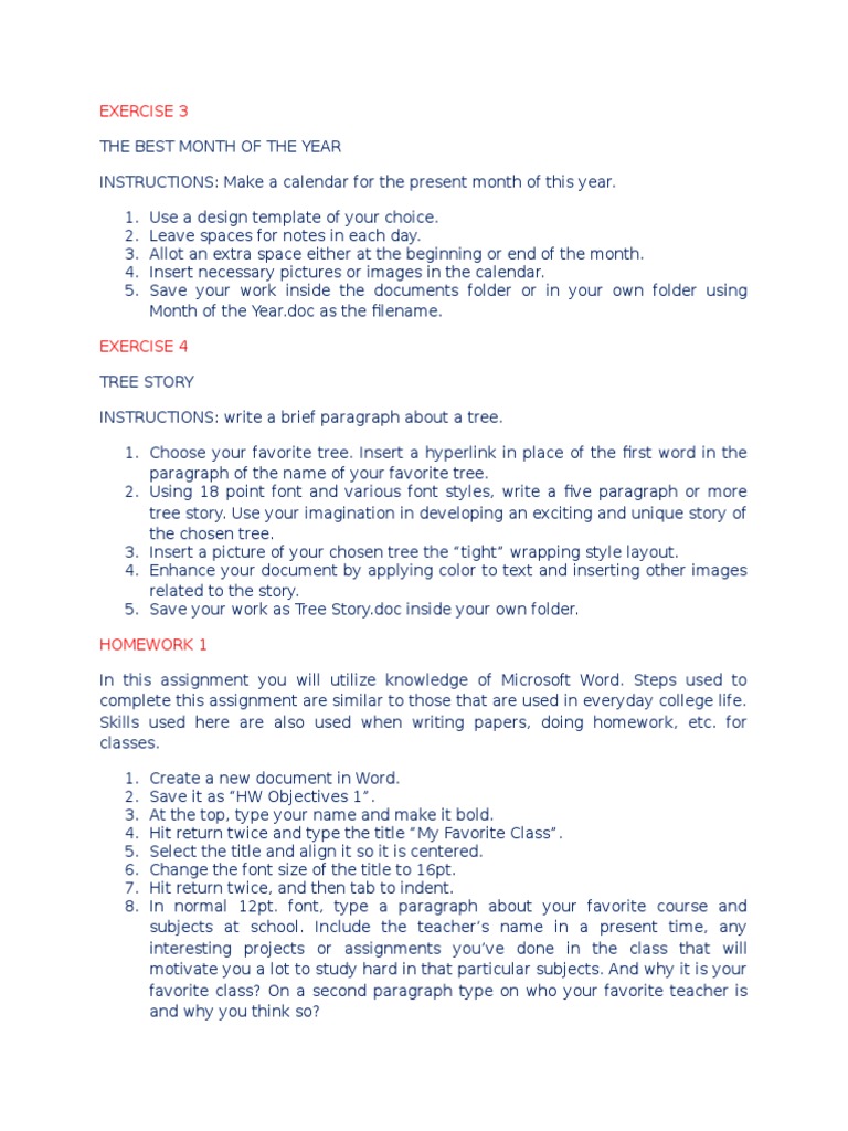 Microsoft Word Exercises for Students | PDF | Microsoft Word | Ice Cream