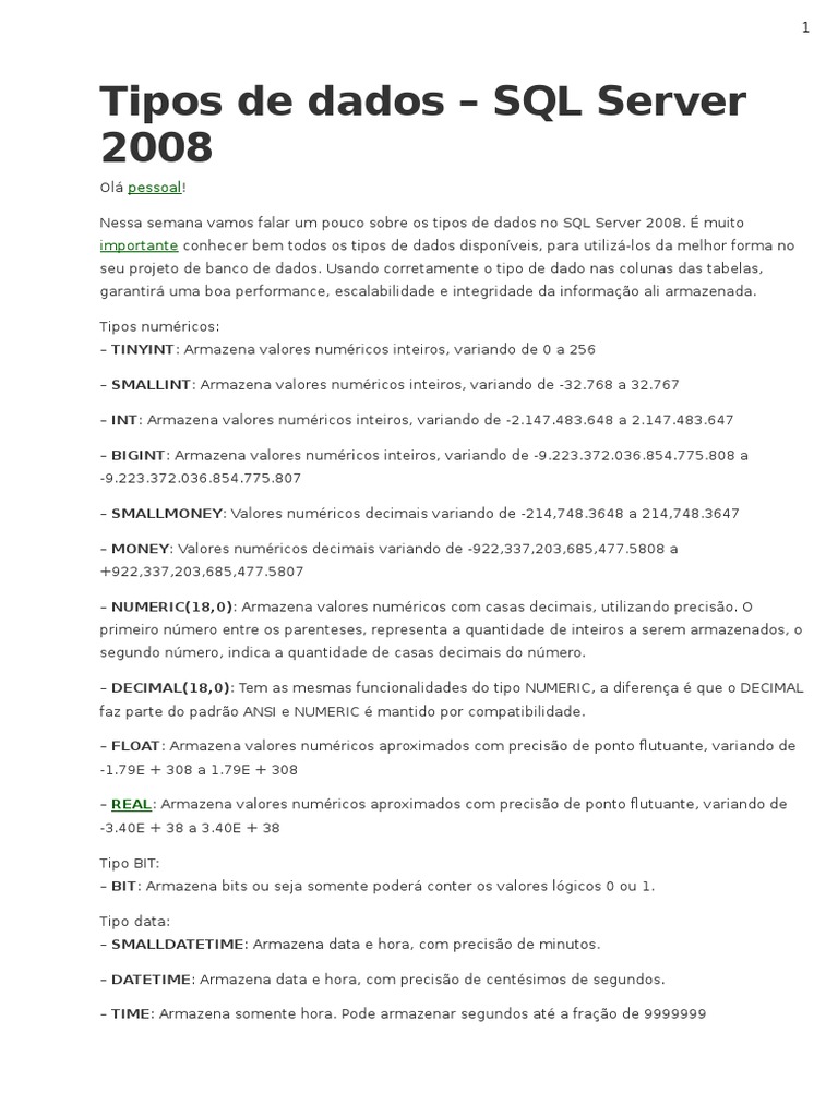 Tipos de dados sql server download free pdf sql tabela banco de