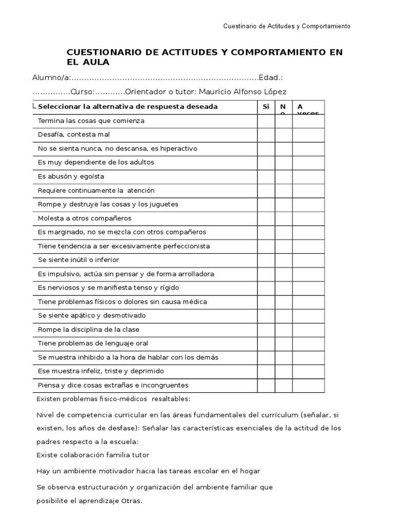 Actitudes y Comportamiento en El Aula 2 | PDF
