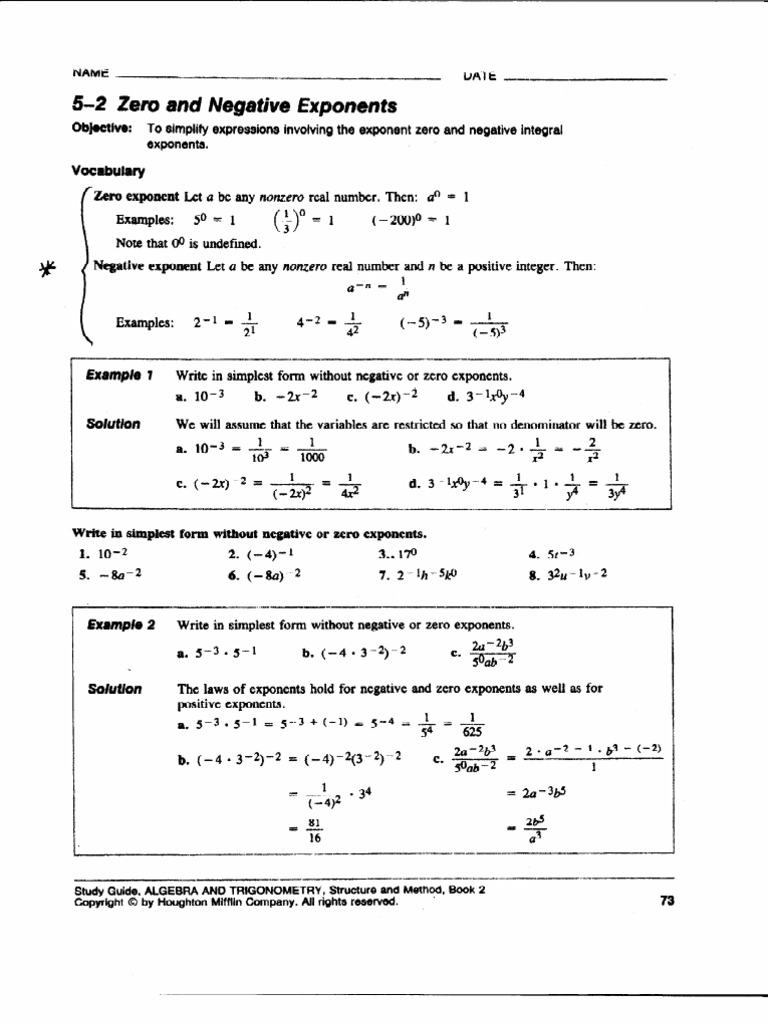 AT4 Zero and Negative Exponent  Worksheet 4-4  PDF In Zero And Negative Exponents Worksheet