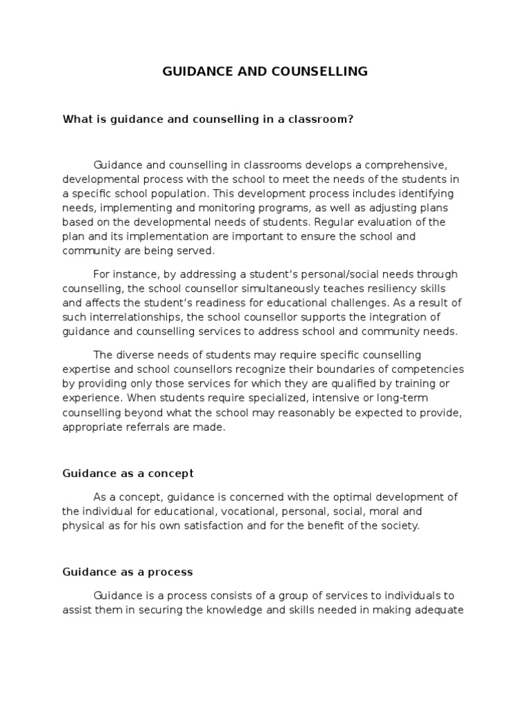 School Guidance and Counselling Overview | PDF | School Counselor ...