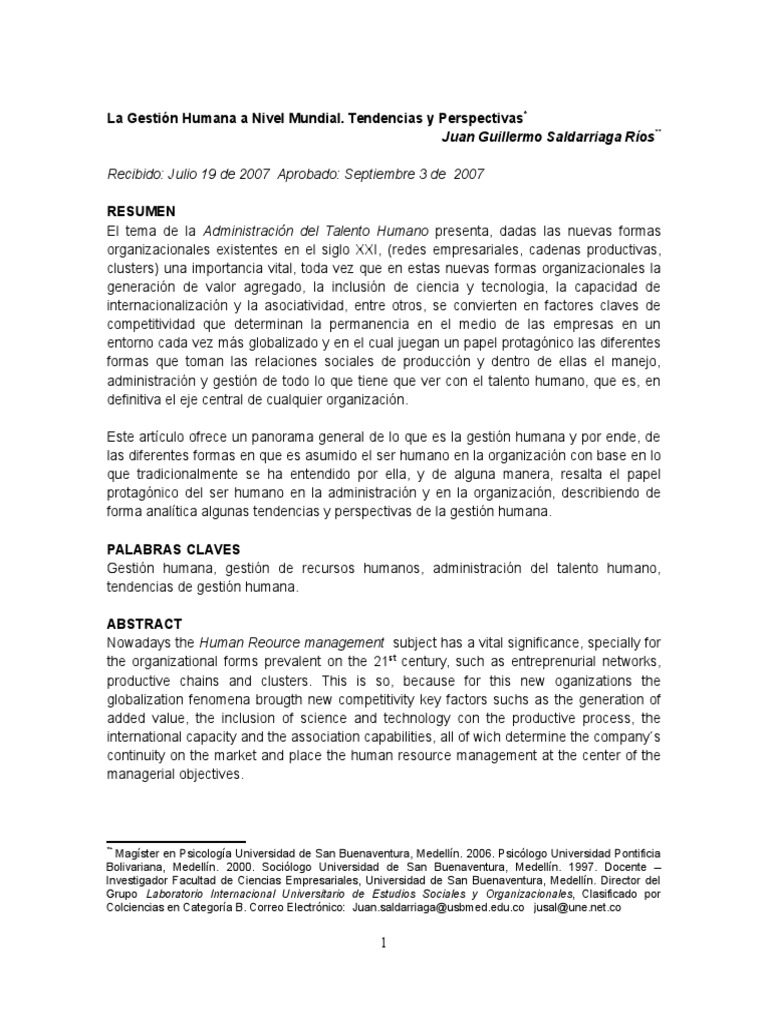 La Gestión Humana A Nivel Mundial. Tendencias y Perspectivas | PDF ...