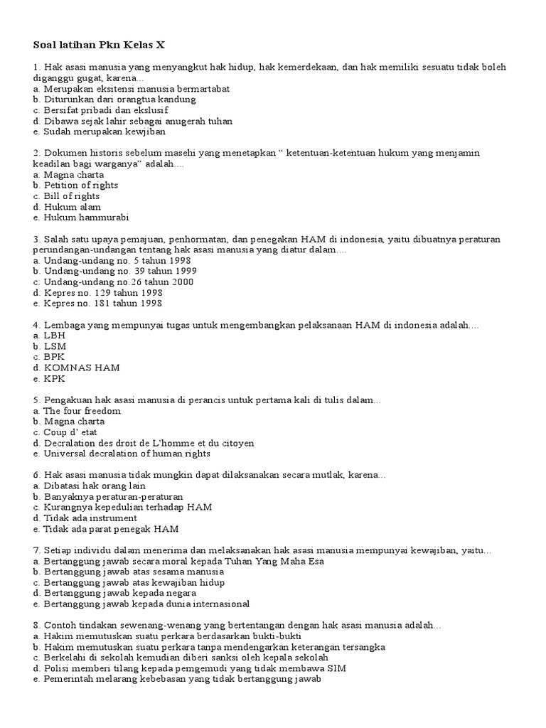 Soal Latihan Pkn Kelas X
