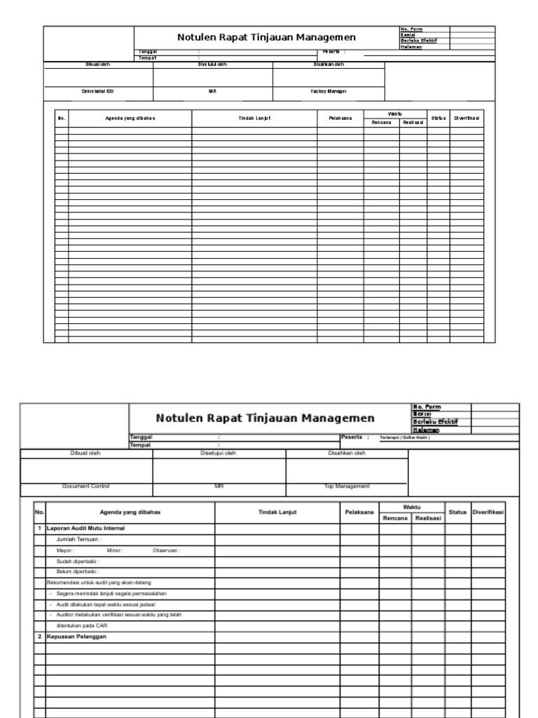 Contoh Notulen Rapat Tinjauan Manajemen