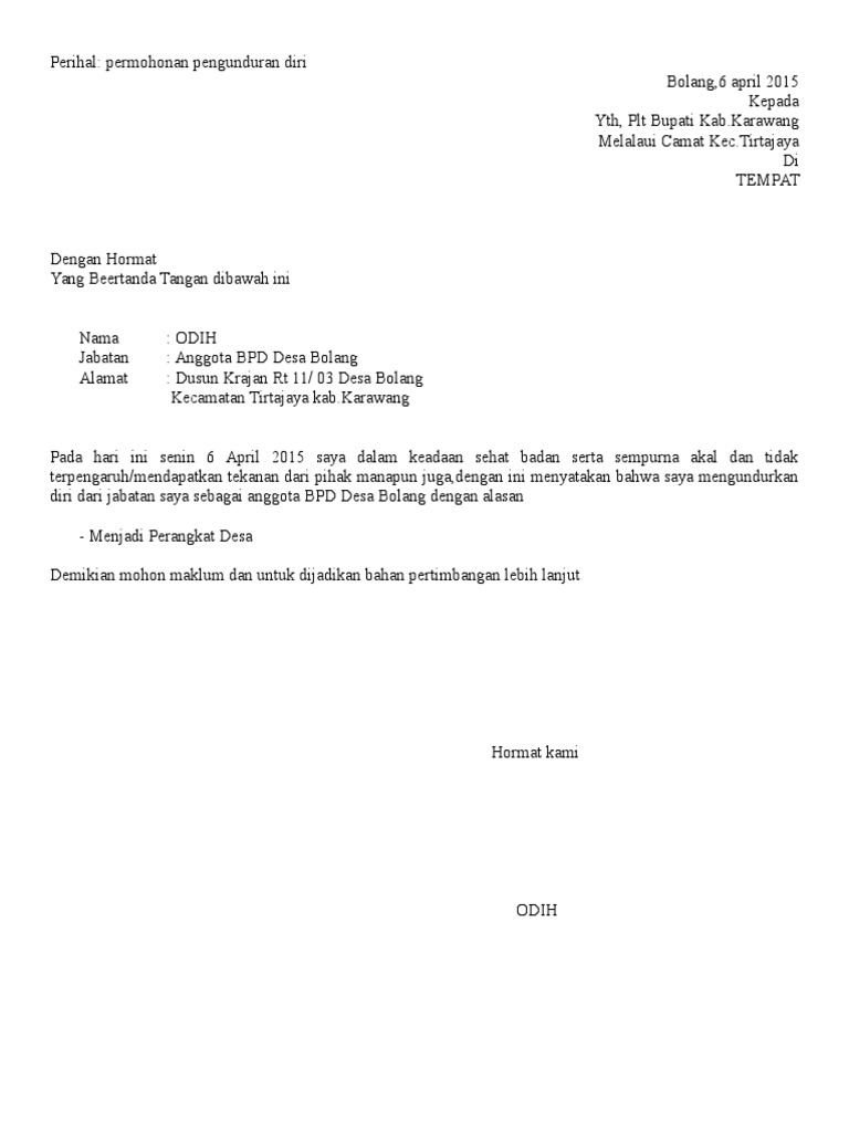 Surat Pengunduran Diri
