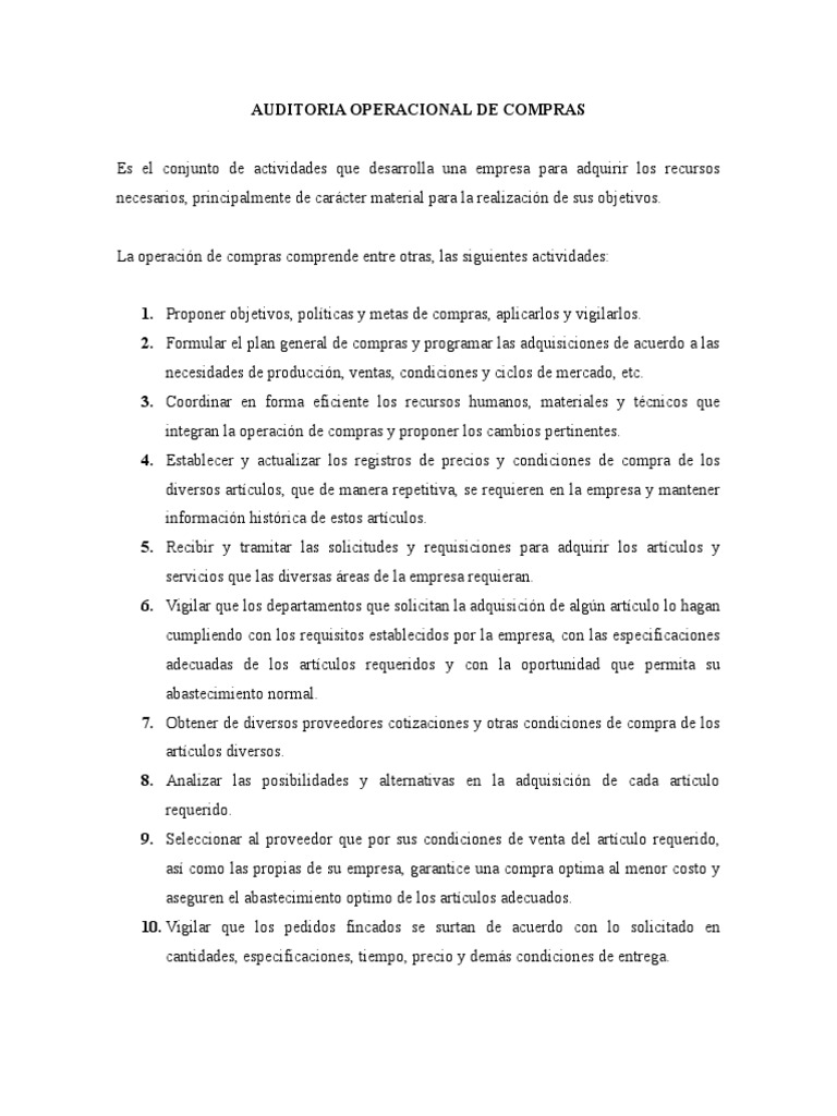Auditoria Operacional de Compras | Descargar gratis PDF | Presupuesto ...