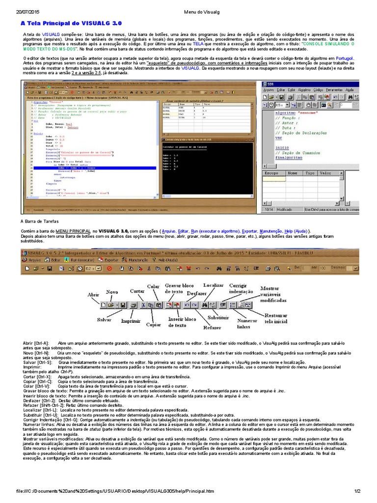Interface do Visualg 3.0 Explicada | PDF | Algoritmos | Dados