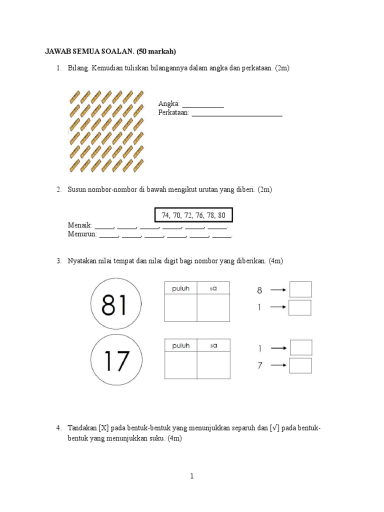 Latihan Matematik Tahun 1