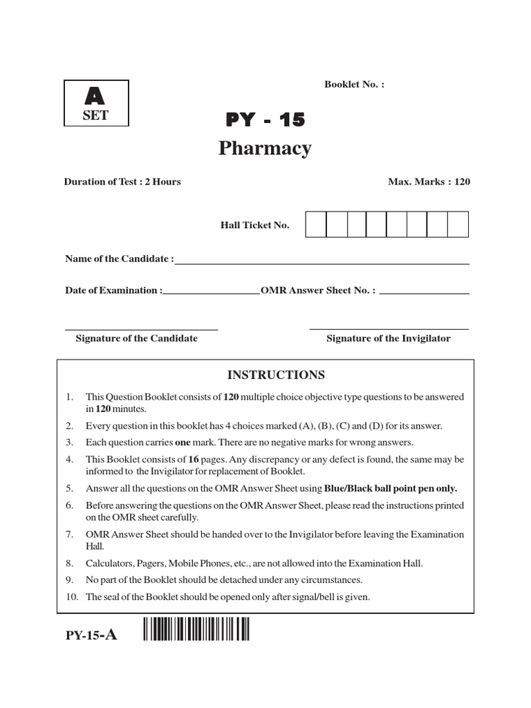 AP PGECET Pharmacy Question Paper & Answer Key Download High