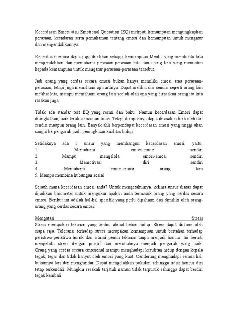 Kecerdasan Emosi Atau Emotional Quotation | PDF