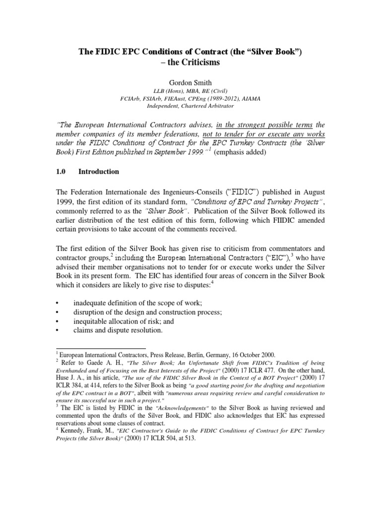 Fidic Silver Book Pdf General Contractor Damages