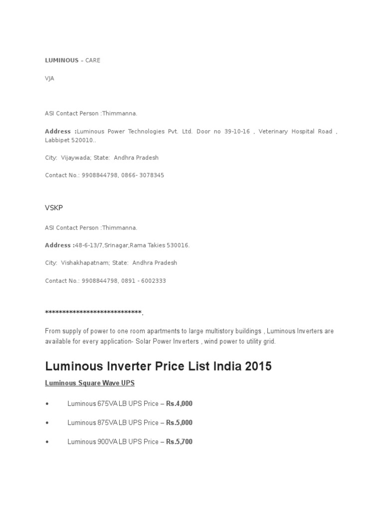 Luminous Inverter Info PDF Battery Charger Electricity