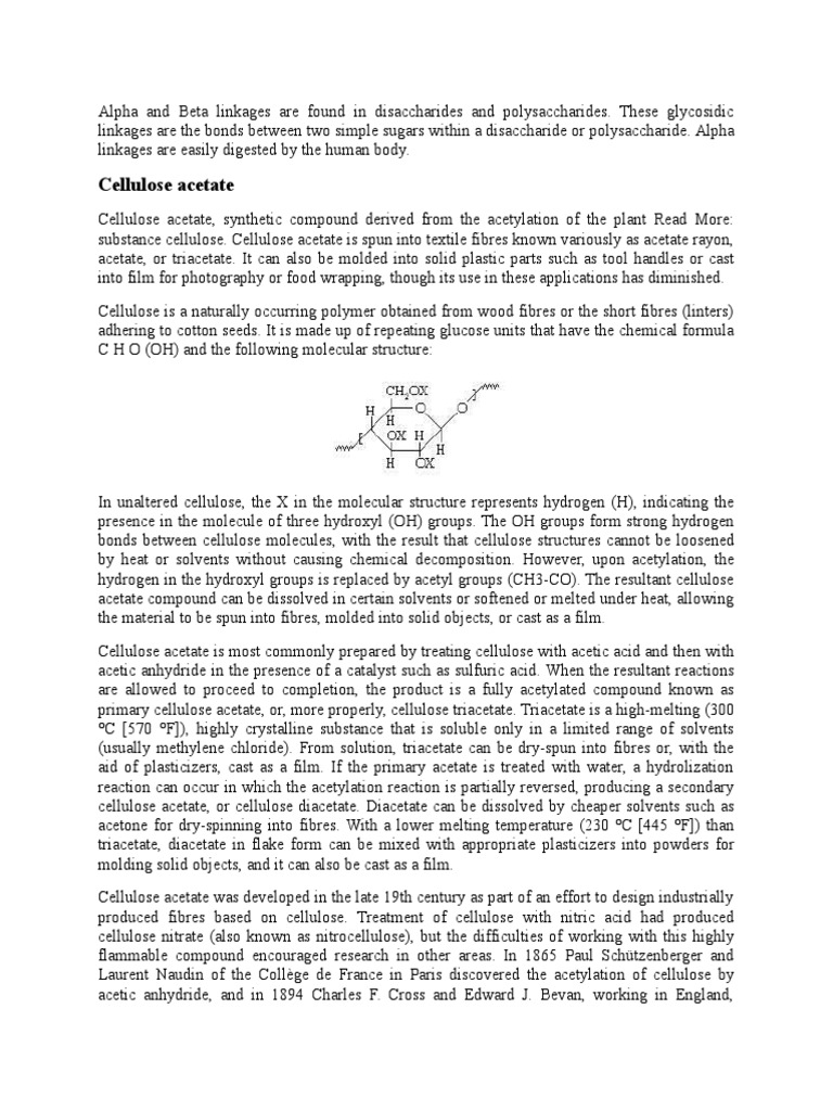 Cellulose Acetate Cellulose Acetic Acid