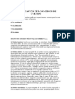 Clasificación de Los Medios de Cultivo