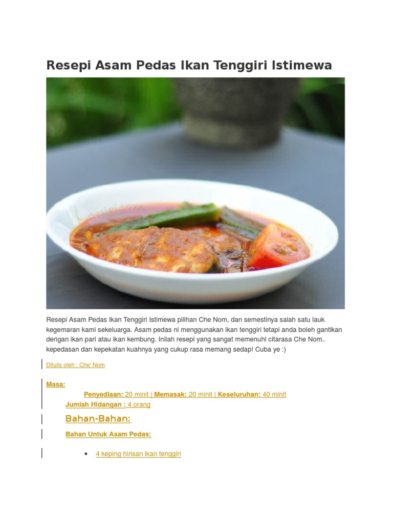 Resepi Asam Pedas Ikan Tenggiri Istimewa Pdf
